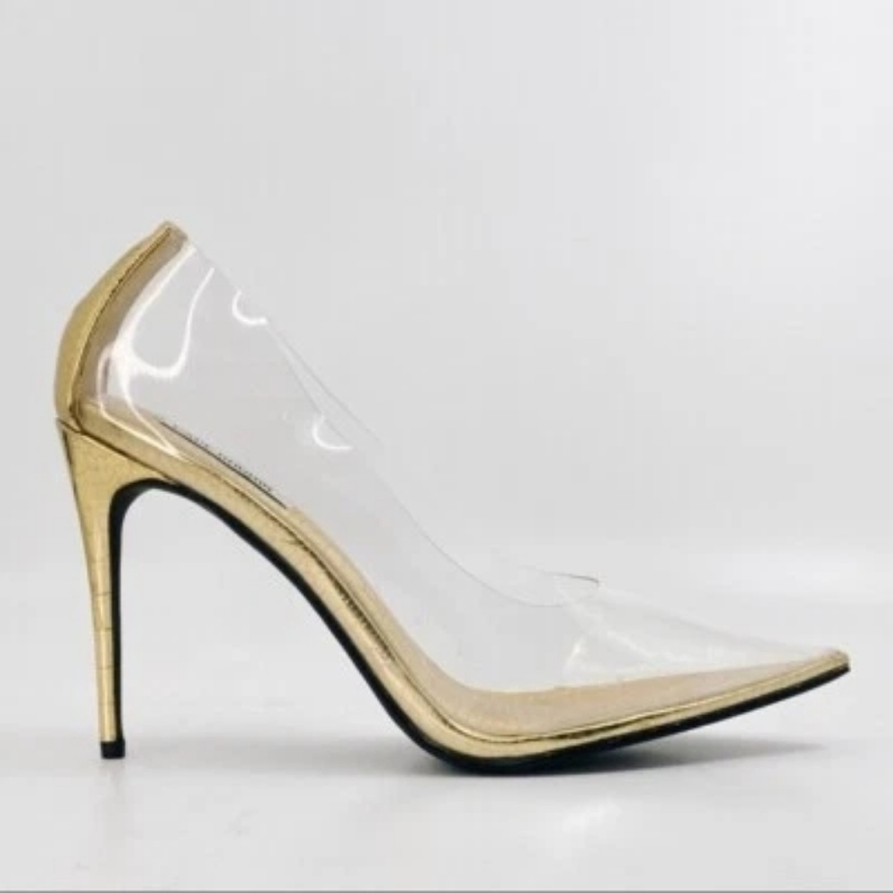 🌻👠Elegant Gold and Clear Stiletto Heels 7.5